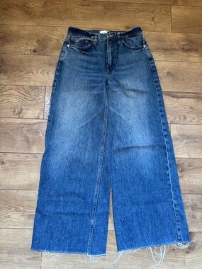 Frame Denim Wide-Leg Raw Hem Blue Jeans